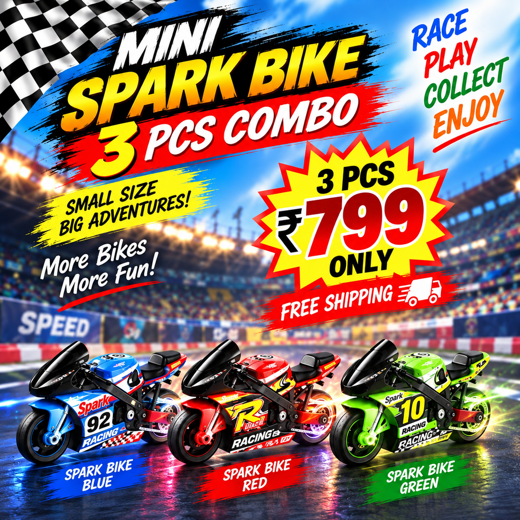 3pcs Combo offer | Spark Stunt Bike Toy with Keychain & Light – Mini Motorcycle for Kids (Random Color)