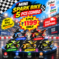 5pcs Combo offer | Spark Stunt Bike Toy with Keychain & Light – Mini Motorcycle for Kids (Random Color)