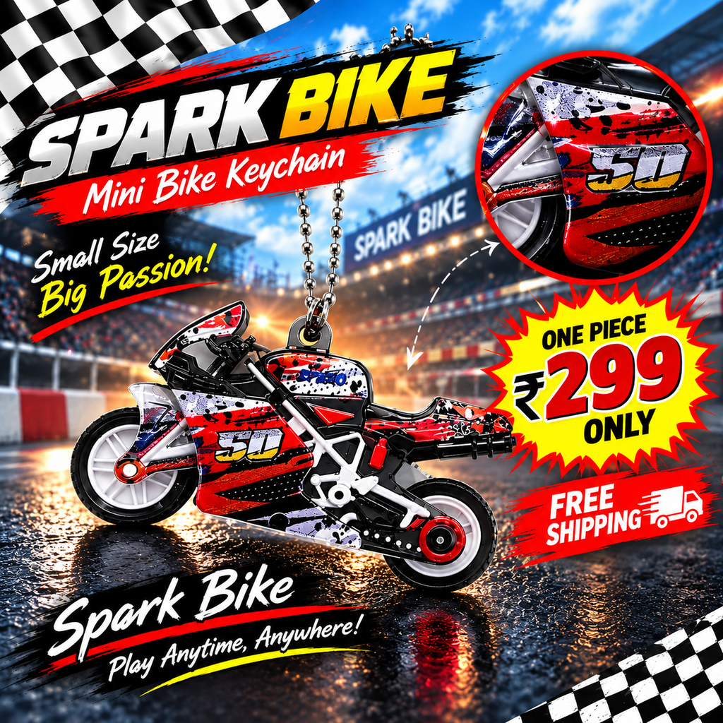 Spark Stunt Bike Toy with Keychain & Light – Mini Motorcycle for Kids (Random Color)
