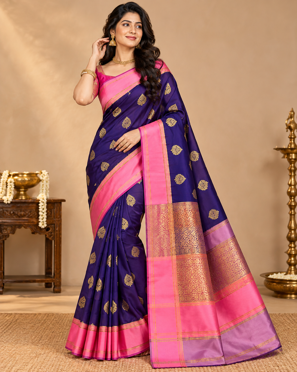 Royal Purple Gold Buti Banarasi Soft Semi Katan Silk Saree - Banarasi ...