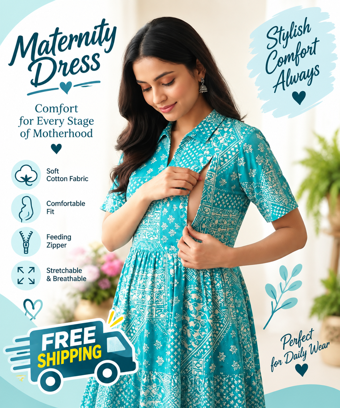 Women's Maternity kurta | zip Gowen | Nursing drees | Feeding Kurti