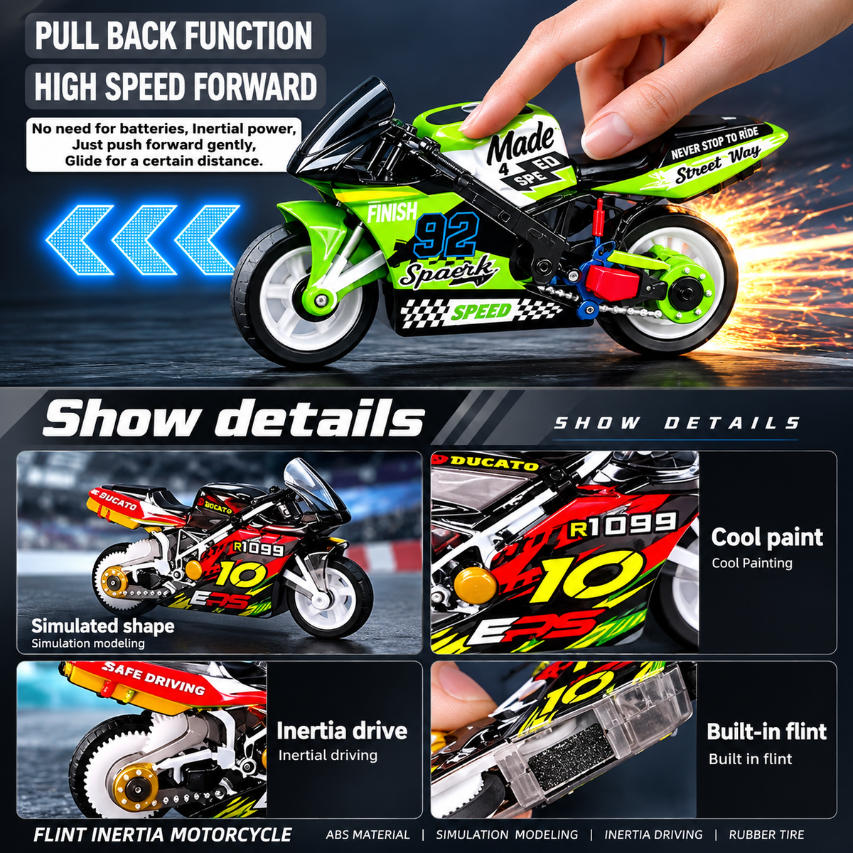 5pcs Combo offer | Spark Stunt Bike Toy with Keychain & Light – Mini Motorcycle for Kids (Random Color)