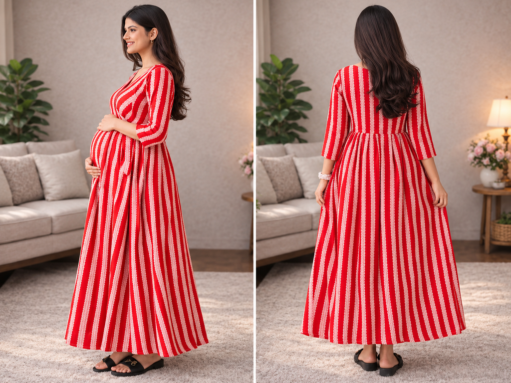 Women’s Maternity Maxi Dress – Soft & Comfortable Feeding Gown with Zipper