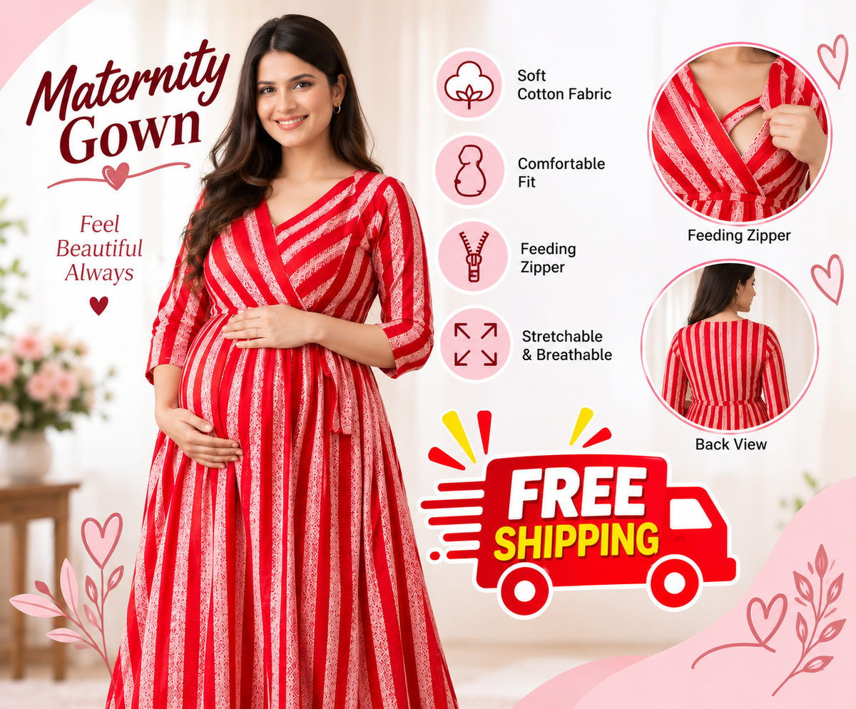 Women’s Maternity Maxi Dress – Soft & Comfortable Feeding Gown with Zipper