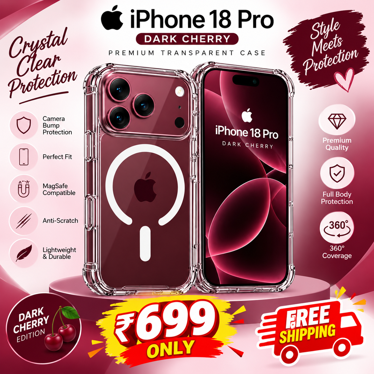 iPhone 18 Pro Anti-Shock Proof MagSafe Transparent Case | Crystal Clear Magnetic